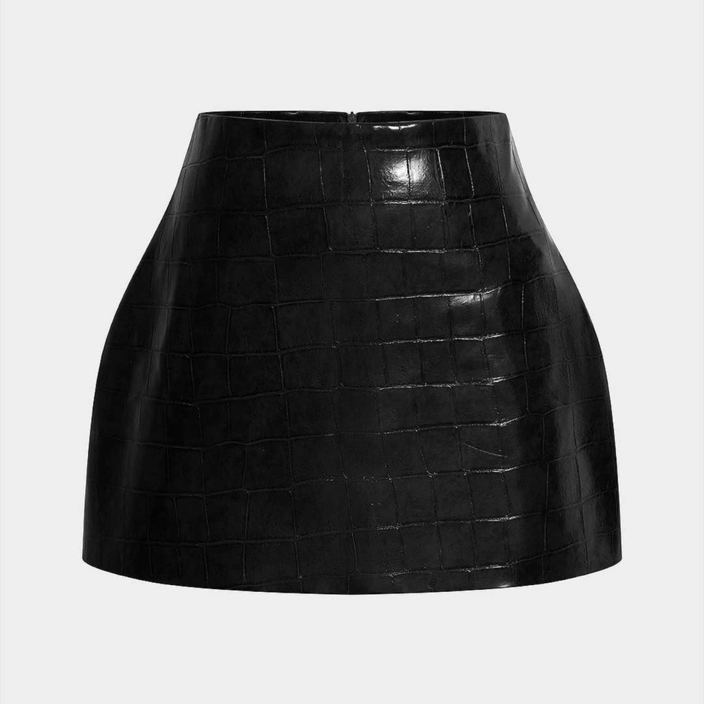 High-Rise Black Croc-Embossed Mini Skirt